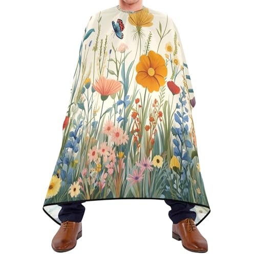 Kigai Hair Cutting Cape for Men & Women Wildflowers Butterfly Waterproof Barber Cape Professional Hairdressing Salon Styling Cape with Adjustable Closure Snap