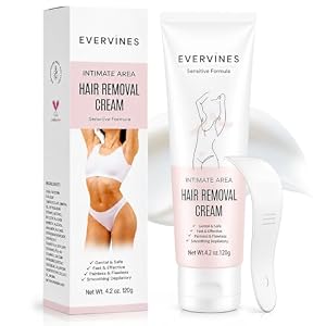 Hair Removal Cream for Women: Fast & Painless Depilatory for Bikini Pubic Legs Arms Underarms – Sensitive Skin Safe – Travel & Home Use with Scraper – 4.2oz (1 pack)