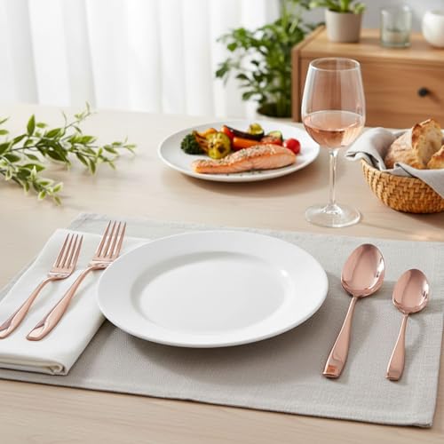 Image of 15 Pcs Rosegold Cutlery Set for Dining Table the Perfect Mirror Polish Hevy Duty Tableware Including Dinner Spoon, Dinner Fork, Dinner Knife, Dessert Spoon & Dessert Fork