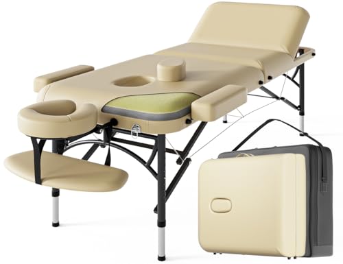 Image of 3 Fold Professional Massage Table Portable Hold Up to 1100LBS Cream
