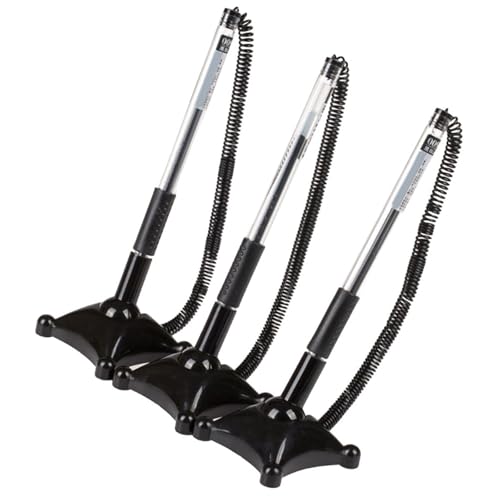 IWOWHERO 3 Bolígrafos de Escritorio Negros con Cadena, Punta Fina 0.5mm, Plástico Resistente, Paquete de 3 para Oficina y Banco