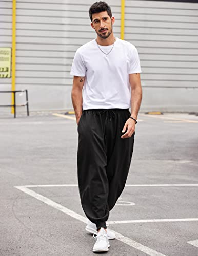 Coofandy Black Harem Pants Men Baggy Linen Pant Hippie Beach Boho Yoga Casual Drop Crotch Trouser Black, X-Large #TOP1