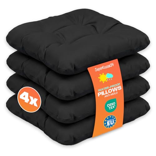 SuperKissen24. Coussin pour Chaise, Siège, Banc de Jardin, Canapé - Lot de 4 Coussins 45x45 cm - Bain de Soleil - Intérieur/Extérieur – imperméable -...