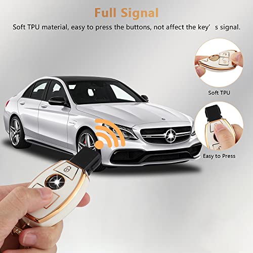 Pifoog For Mercedes Key Fob Cover Tpu Key Case Soft Car Keys Protector Fit Mercedes Benz Amg C E M S Cls Cla Glk Gla Glc Gle Smart Remote Key Keychain Girly Women White Gold #TOP4