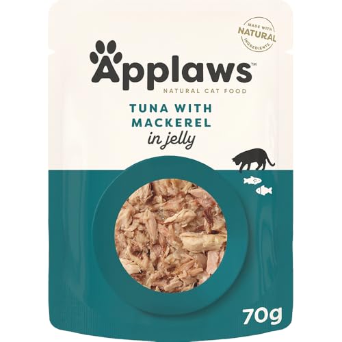 Applaws 100% Natural Wet Cat Food Tuna Fillet with Mackerel in Jelly, Limited Ingredients Pet Food 70g Pouch (Pack of 16)