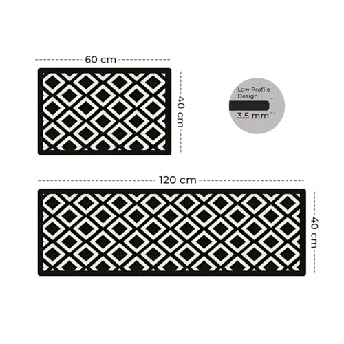 Image of MAXOSHINE Kitchen Mats for Floor Anti Slip Waterproof Feet Comfort Kitchen Runner Floor Mat Standing Desk Mat Floor Mats for Kitchen (120 * 40cm, 60 * 40cm) Set of 2 (Diamond-Black)