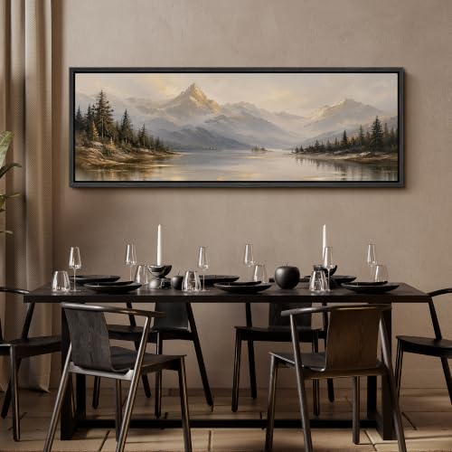 Image of MUDECOR Large Framed Canvas Print Wall Art Pine Lake Forest for Living Room