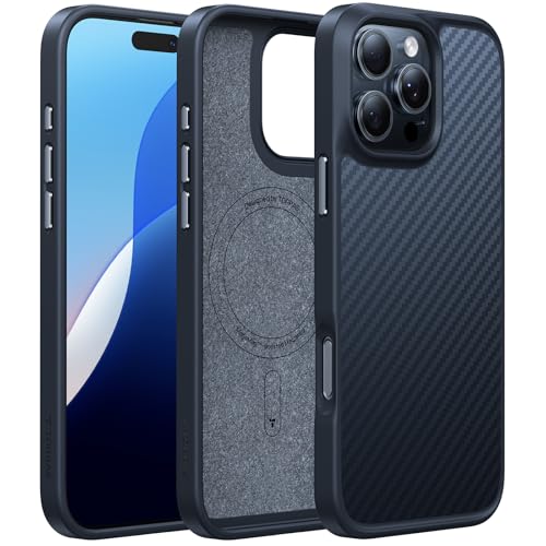 TORRAS Upgraded for iPhone 16 Pro Case Aramid Fiber Back/Black Edge | Compatible with MagSafe, Military Grade Drop Protection, Stronger Magnetic, Shoc