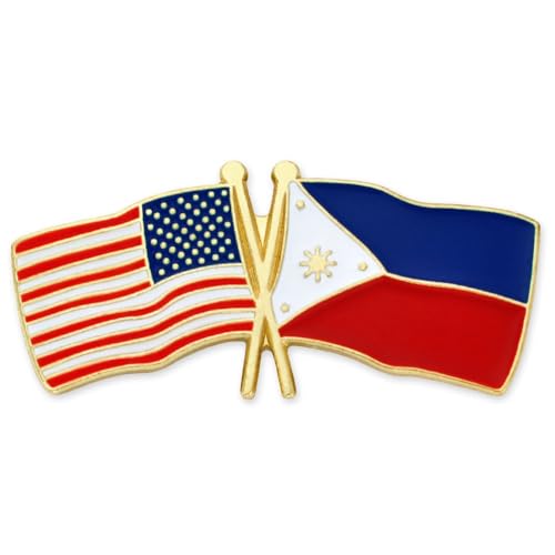 PinMart‘s USA and the Philippines Crossed Friendship Flag Enamel Lapel Pin - Country Flags Pins For Hats, Jackets, and Backpacks – 1 Piece
