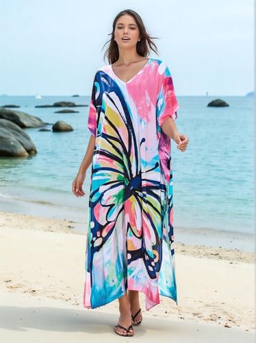 Image of IMAGEKOPE Kaftan Dresses for Women Plus Size Bathing Suit Cover up Vneck Batwing Dress Loose fit Moroccan Caftan mumu Dresses
