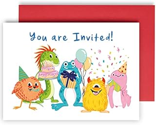 Huxters Birthday Invitations for Kids  A6 Monster Party Postcards  FSC Paper Party Monster Birthday Invitations for Boys and Girls  Fun Animated Design  350gsm Silk Cardstock  10pcs