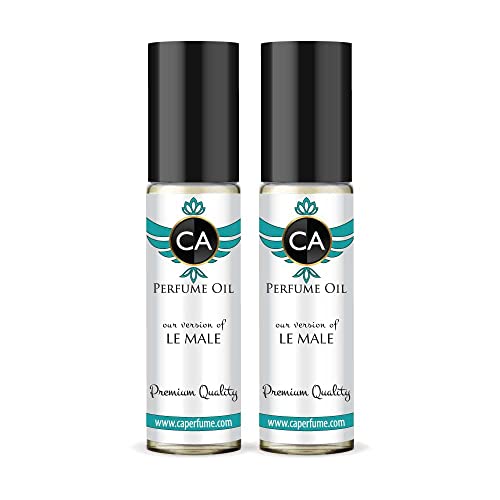 CA Perfume Impression of Le Male for Men Eau De Parfum Amber Fougere Scent Long Lasting Cologne for Men Travel Size TSA Ready for Day and Night Wear 0.33 Fl Oz 10ml (Pack of 2)