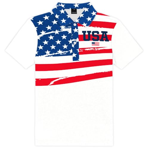 Image of AOBUTE Kids 4th of July Polo American Flag Short Sleeve Button Down Shirts Tops 3-14 Years