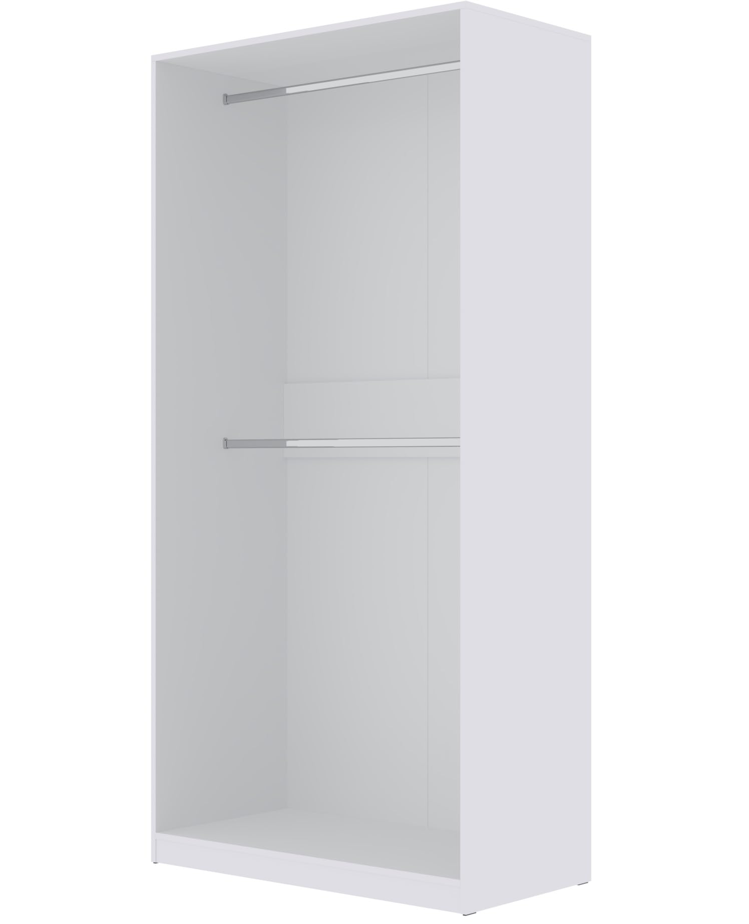 Marmex Kleiderschrank ohne Türen TRES 01B, Garderobenschrank mit Zwei Kleiderstangen, offener Kleiderschrank für Schlafzimmer, Ankleideräume, weiß (100x206x51 cm)