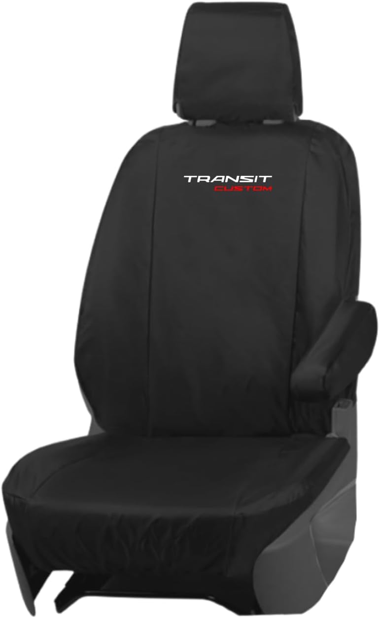 JH AUTOSTORES - FOR TRANSIT CUSTOM 2013-2023 HEAVY DUTY TAILORED DRIVER SEAT SINGLE BLACK COVER 100% WATERPROOF