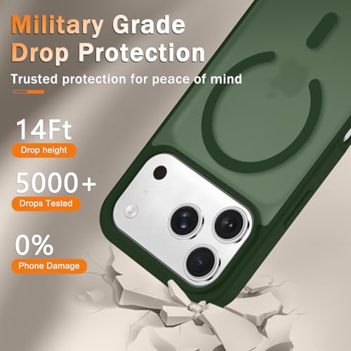 Image of YENAPOON for iPhone 17 Pro Max Case, Matte Magnetic Phone Cover [with 1 Screen Protector] [Support for MagSafe] [Shockproof Military Grade Protection] Translucent Frosted Back, Sage Green