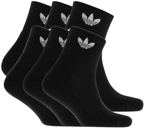6 Pair Mens Adidas Quarter Crew Cushioned Socks (Black/White)