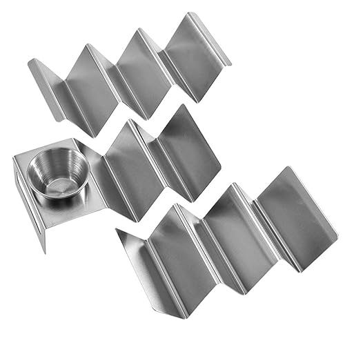 GRIRIW 3pcs Stainless Steel Pancake Rack Taco Rack Holder Street Taco Holders Crepes Serving Holder Single Taco Holder Taco Stand Holder Taco Truck Tray Mexican Corn Stand up Tacos Silver
