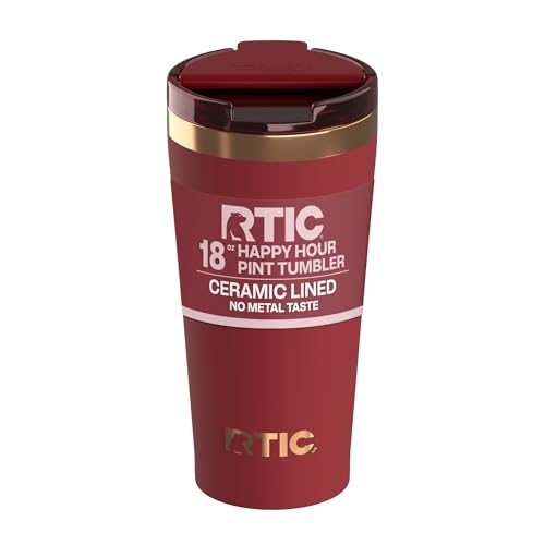 RTIC 18oz Pint Tumbler with Lid Ceramic Lined Black Cherry | Insulated Stainless Steel Metal Portable Travel Cup for Hot and Cold Drinks Coffee Car Camping and Travel product thumbnail 9