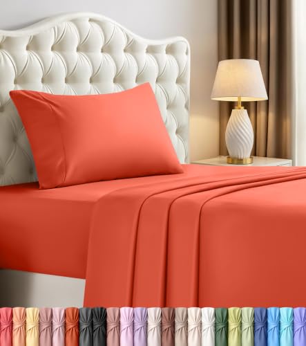 Image of Utopia Bedding Twin Sheet Set - 3 Piece Bed Sheets for Twin Size Bed, Soft and Breathable Microfiber, Includes 1 Fitted Sheet, 1 Flat Sheet and 1 Pillowcase - Oeko Tex (Coral)