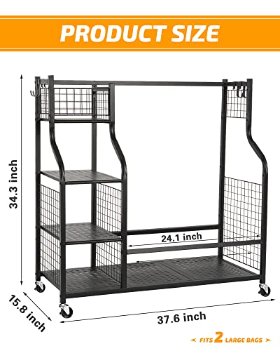 Plkow Golf Bag Storage Garage Organizer Fits For 2 Golf Bags And Golf Accessories, Extra Large Size Golf Bag Storage Stand And Golf Equipment Rack For Garage, Shed, Basement #TOP4