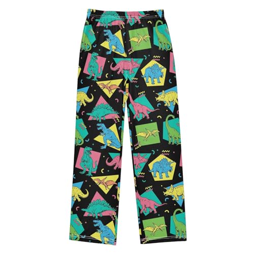 ZZXXB Dinosaur Geometry Print Boys Long Pants Soft Trousers Elastic Waist Kids Lounge Bottoms with Pockets S-XL