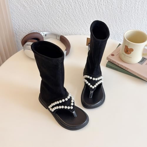 Girls Summer Pearl Princess Gladiator Sandals High Top Beach Roman Shoes2