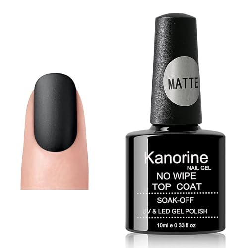 Kanorine Matte Top Coat Gel Nail Polish - No Wipe, Transparent, 10ml, Soak Off Nail Lamp, Matte Finish