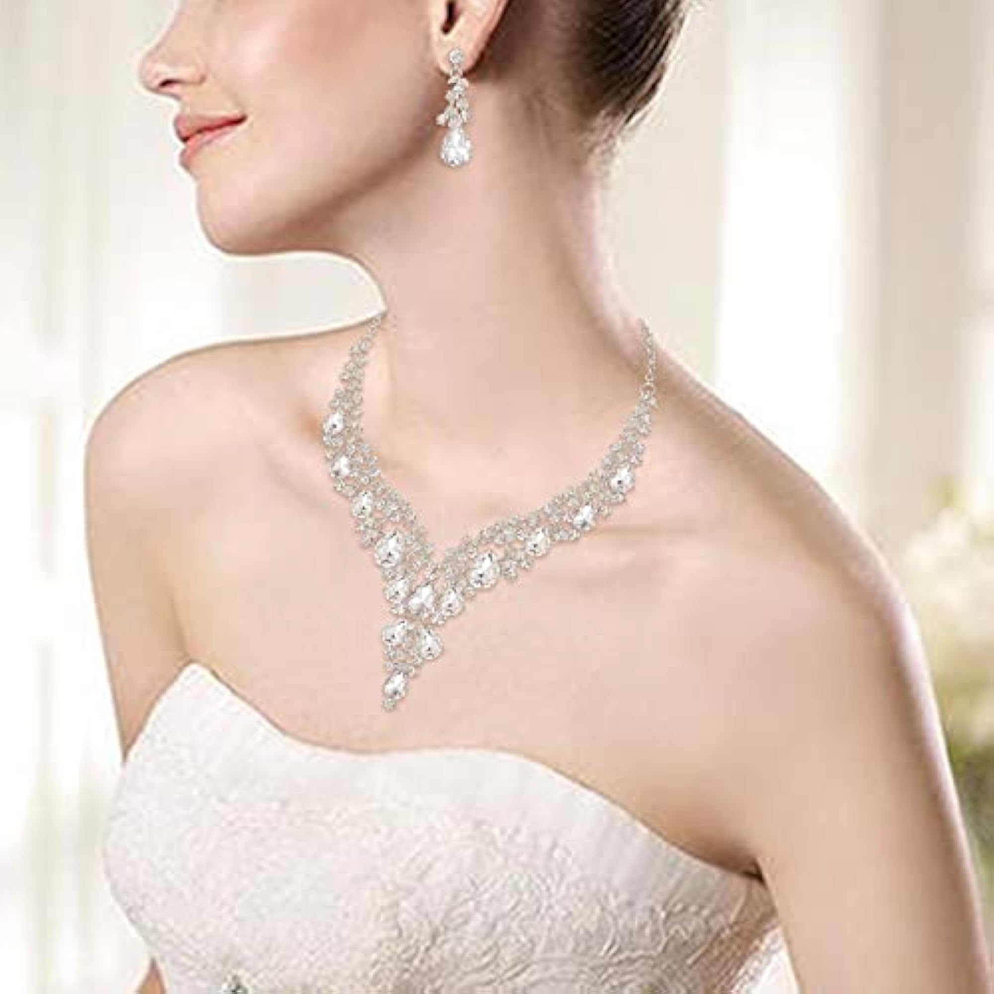 Bridal Wedding Rhinestone Necklace & Earrings Set