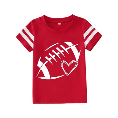 CM C&M WODRO Toddler Boy Girl Football T-Shirt Funny Football Heart Shirt Short Sleeve Kid Game Day Outfit Sport Fans Tee Top (Red 18-24M)
