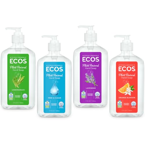 ECOS Liquid Hand Soap Variety Pack Lavender Lemongrass Orange Blossom & Free & Clear 17 Fl Oz (Pack of 4)