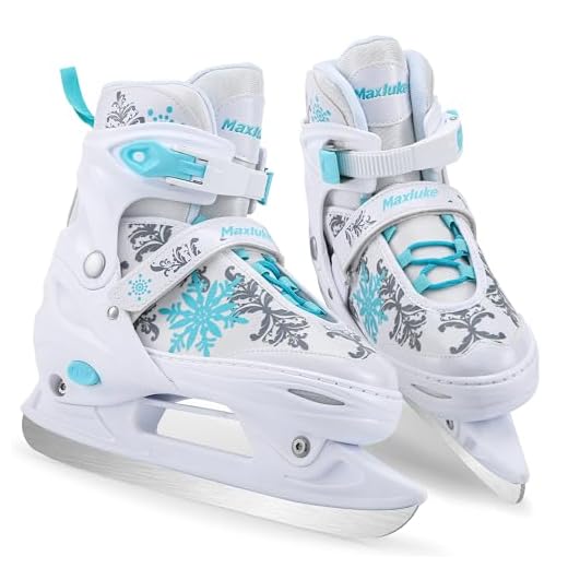 Maxluke Girl's Adjustable Ice Skates | Ice Hockey Skates for Kids Girls Boys | Youth Beginner Ice Skating Shoes for Outdoor and Rink | Soft Comfortable Lining | White Snowflake Style
