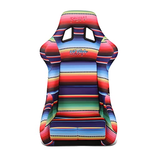 NRG Innovations NRG-FRP-302-MEXICALI Prisma Fixed Back Bucket Racing Seat wBottom Mount, Serape Design/Fresh Red Glitter Back