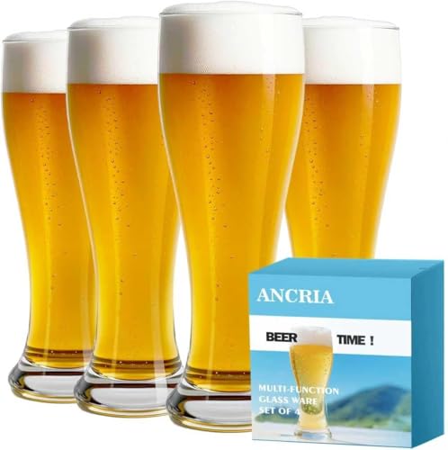 ANCRIA Beer Glasses 18.5 oz Pilsner Beer Pint Glasses Set of 4 Craft Beer Glasses Drinking Cups Home Bar