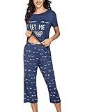 MAXMODA Women's Cute Printed Pajama Set Sleepwear Tops with Capri Pants Navy Blue XXL