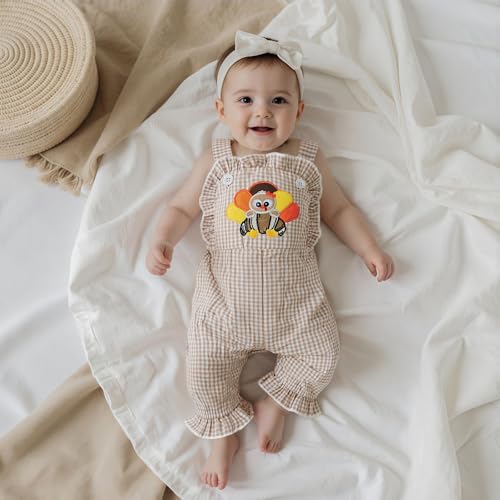 Baby Girl Thanksgiving Outfit Toddler Turkey Romper Sleeveless One Piece Jumpsuit Fall Clothe Suspender Pants2
