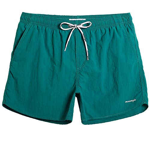 Photo 1 of [Size L] maamgic Mens Swim Trunks 5" with Mesh Lining Quick Dry Bathing Suits for Men Swim Shorts Swimwear [Dark Green]
