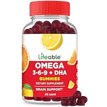 Lifeable Omega 3 6 9 Gummies | with Vegan DHA Supplement | Fish Oil Alternative from Plant Based Flaxseed Oil | Great Tasting Omega 3 Supplement | for Adults, Men & Women | 60 Gummies