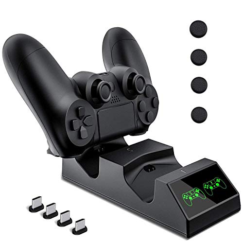 PS4 Controller Charger Accessories USB Charging Station for Sony Playstation 4 / PS4 / PS4 Pro / PS4 Slim Remote Control with 4 Micro USB Charging dongles and 4 Thumb Grips PS4 Controller Charger Accessories USB Charging Station for Sony Playstation 4 / PS4 / PS4 Pro / PS4 Slim Remote Control with 4 Micro USB Charging dongles and 4 Thumb Grips