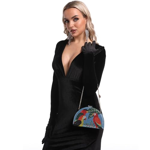 Image of Boutique De FGG Mini Parrot Evening Bags,Women Cocktail Crystal Clutch Bag,Prom Party Bird Handbags Rhinestone Clutch Purse