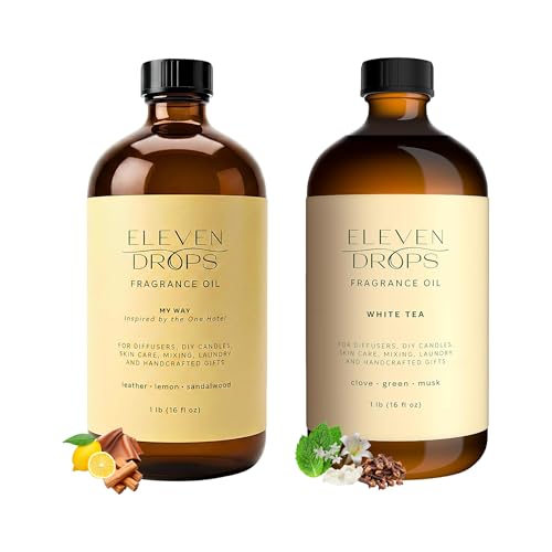 Eleven Drops White Tea & My Way Fragrance Oils Duo Bundle | Long Lasting Scent Reed Diffuser Oil for Home, Office, Hotel, Car & Linen Spray | Pet-Friendly IFRA Compliant Glass Bottle, 16 oz