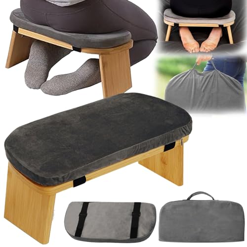 Taburete De Yoga, Banco Meditación Yoga Plegable Madera Bambú Taburete Oración Accesorios Yoga Diseño Inclinado con Cómodo Acolchado Bolsa Almacenamiento para Máscara Ojos