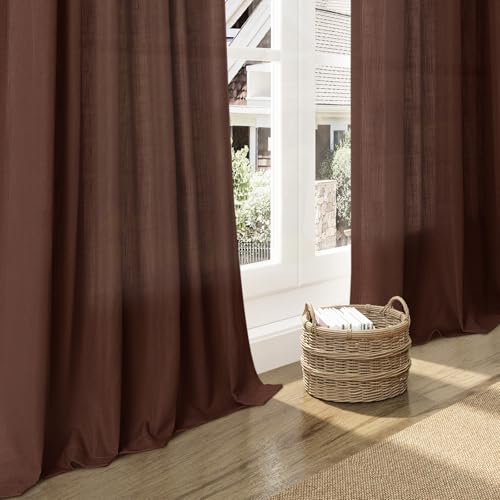 Image of Rustic Brown Linen Curtains 84 Inch Length 2 Panels Set for Living Room Rod Pocket Back Tab Light Filtering Window Drapes for Bedroom Dining Room Protect Privacy Modern Farmhouse Decor 52x84