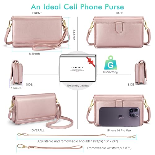 Image of nuoku Women Small Crossbody Bag Cellphone Purse Wallet with RFID Card Slots 2 Straps Wristlet