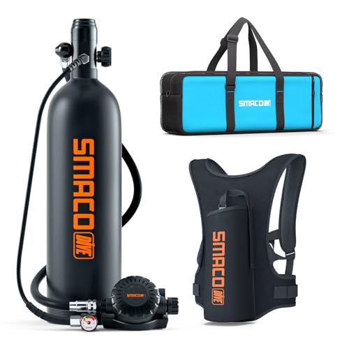 SMACO Mini Scuba Tank 1.9L Capacity Diving Oxygen Tank up to 30 Minutes Underwater Breath Small Scuba Tank Kit with Portable Box Scuba Cylinder for Underwater Entertainment/Diving Operation(A-Black)