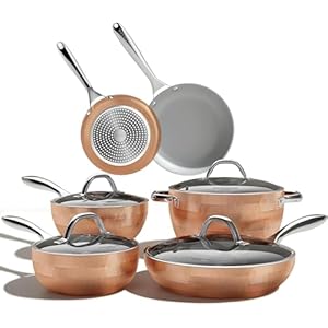 COOKSMARK 10 Piece Diamond Nonstick Ceramic Induction Cookware Set Scratch Resistant Pots and Pans Set with Lids Dishwasher Safe Oven Safe Copper