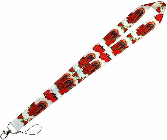 Pinstant White Our Lady of Guadalupe Virgin Mary Jesus Christ Christian 17.7" Neck Lanyard Keychain Holder ID Badge Strap