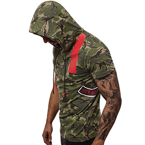 Men Hooded T-Shirt,2019 New Summer Casual Slim Fit Hipster Hip Hop Pullover Camouflage Top (2XL, Army Green)