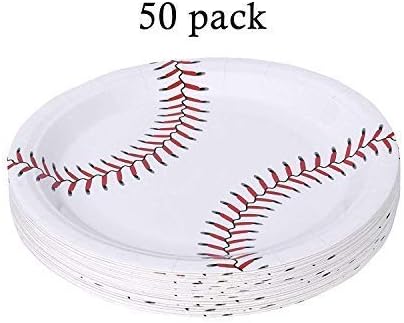 Hammont Baseball Themed Paper Plates (50 Pack) 9" Round Disposable Plates – Birthday Party Supplies, Perfect for Family Gatherings, Sports Events, & Picnics