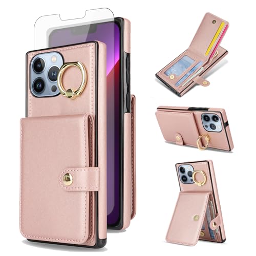 Coque iPhone 13 Pro Asuwish étui portefeuille cuir avec protège-écran verre trempé